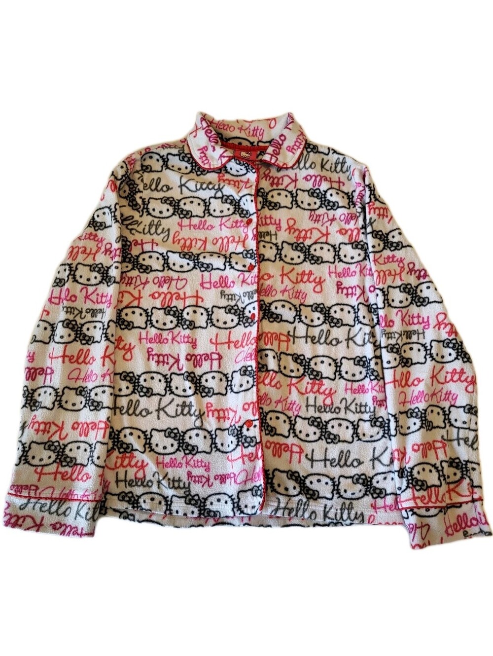 Hello Kitty Sleepwear By Sanrio Juniors Sz L Collared Button Up Pajama